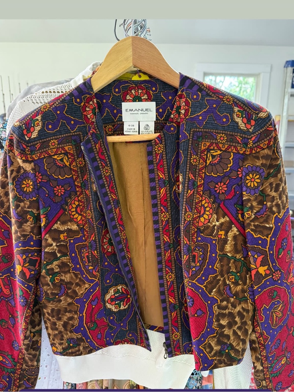 Emanuel Ungaro Cropped Velvet Blazer in Purple, Brown & Red Floral